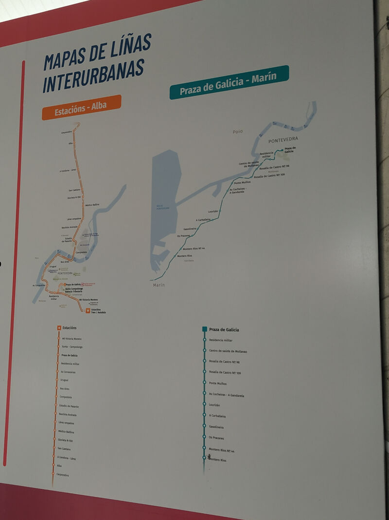 Mapas de las líneas interurbanas desde Pontevedra